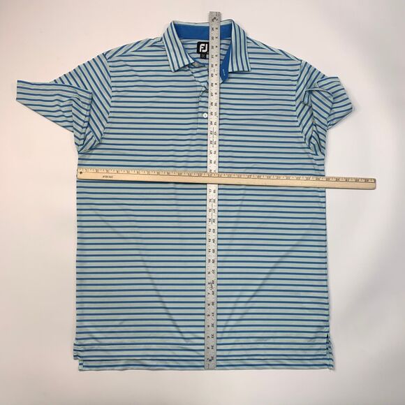 FootJoy FJ Shirt Men XL Extra Large Baby Blue Striped Stretch Shirttail Hem Polo - Picture 6 of 13
